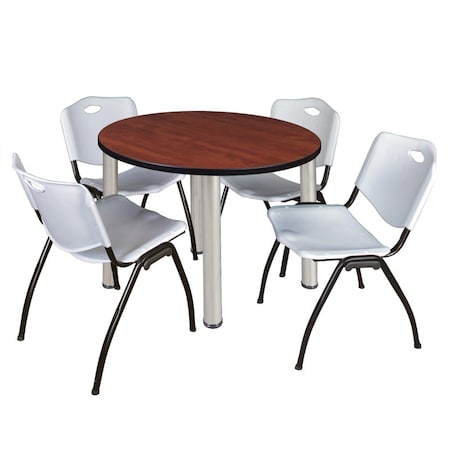Kee Kee Round Table & Chair Set, Wood, Metal, Plastic Top, Cherry TB42RNDCHBPCM47GY